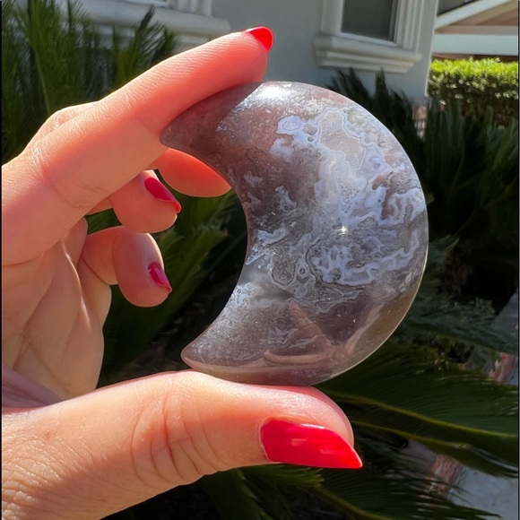 Purple Blue Moss Agate Crescent Moon Carving - Picture 3 of 5